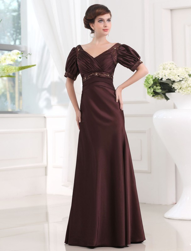 Sheath/Column Beading V-neck 1/2 Sleeves Long Satin Dresses 5855