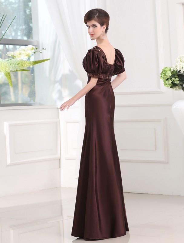 Sheath/Column Beading V-neck 1/2 Sleeves Long Satin Dresses 5855