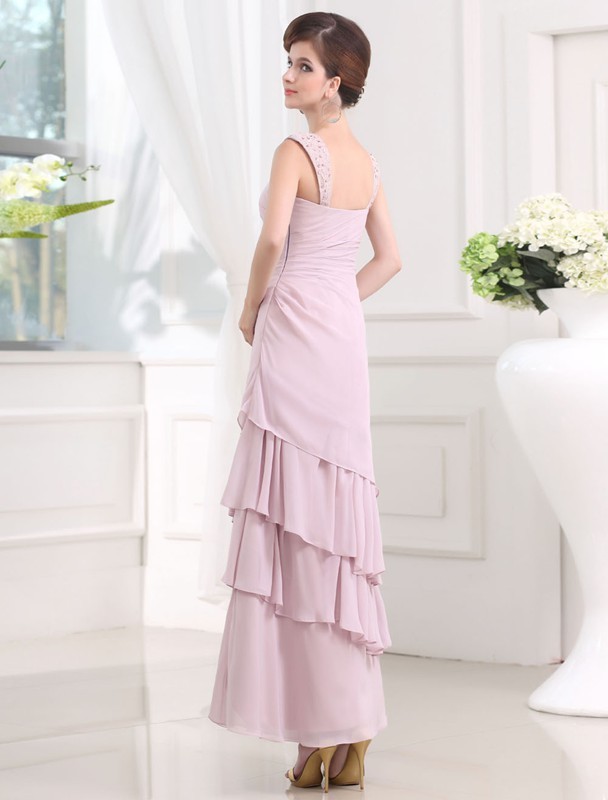 A-Line/Princess Beading Sleeveless Straps Layered Chiffon Long Dresses 3414