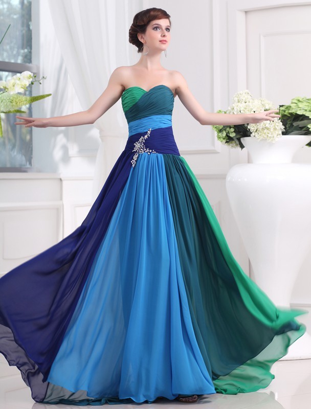 A-Line/Princess Sweetheart Sleeveless Beading Long Chiffon Dresses 5057