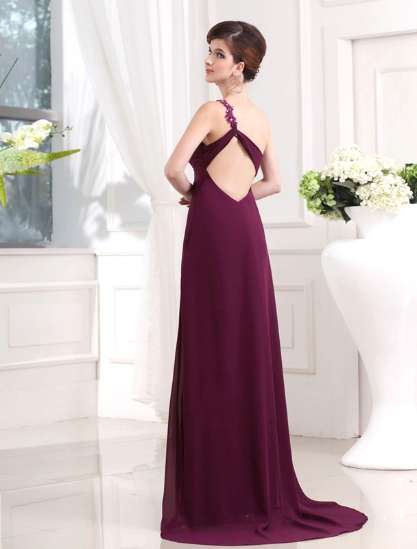 A-Line/Princess Beading One-shoulder Sweetheart Sleeveless Chiffon Long Dresses 3405