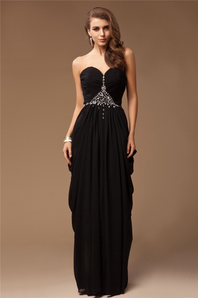 Sheath/Column Sweetheart Sleeveless Beading Long Chiffon Dresses 6804