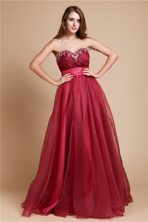 A-Line/Princess Sweetheart Sleeveless Long Organza Dresses 5094