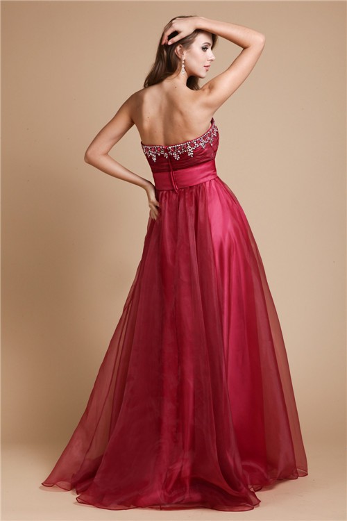 A-Line/Princess Sweetheart Sleeveless Long Organza Dresses 5094