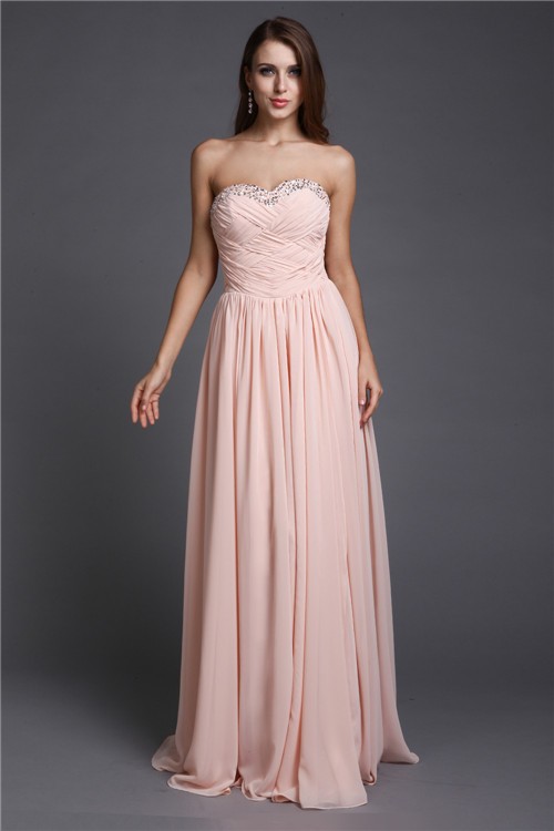 A-Line/Princess Sweetheart Sleeveless Beading Long Chiffon Dresses 5058