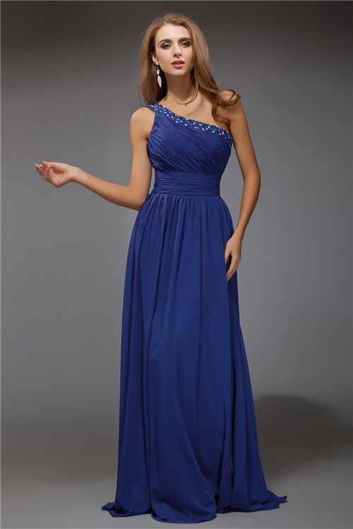 Fantastic Sheath/Column One-Shoulder Sleeveless Beading Long Chiffon Dresses 5824