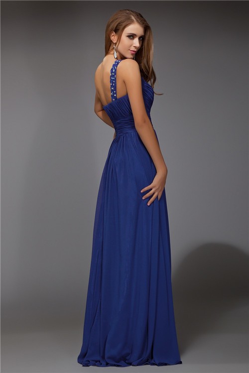 Fantastic Sheath/Column One-Shoulder Sleeveless Beading Long Chiffon Dresses 5824