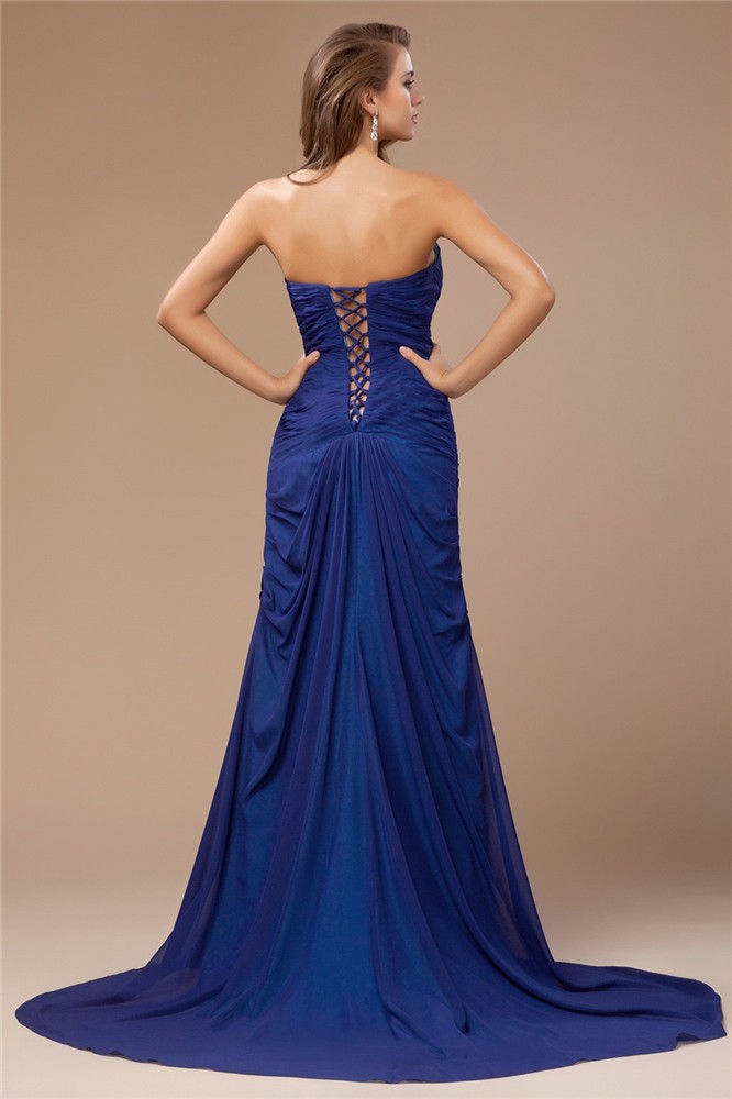 Sheath/Column Sweetheart Beading Sleeveless Long Chiffon Dresses 6773