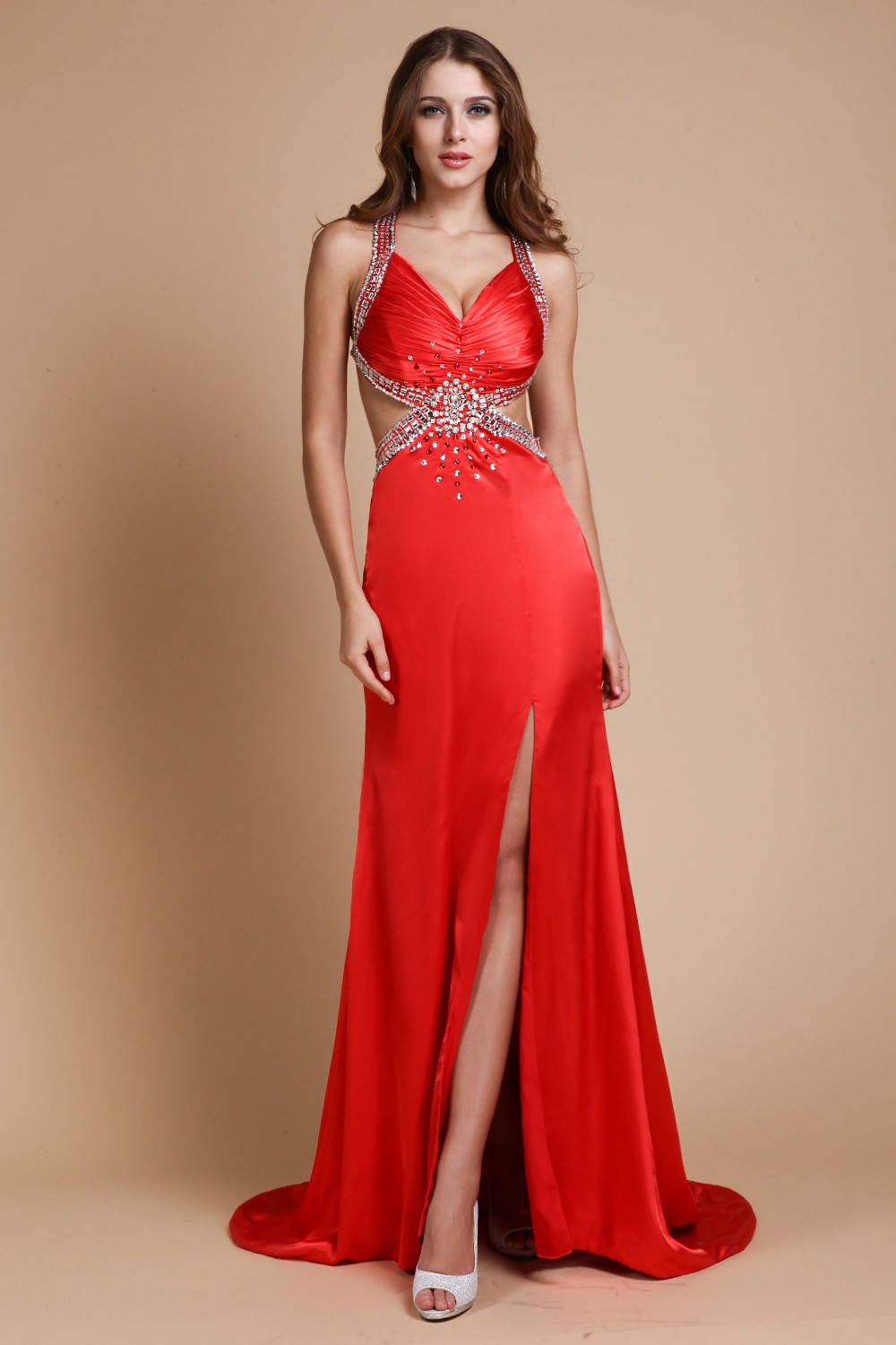 Sheath/Column Straps Beading Sleeveless Long Elastic Woven Satin Dresses 6693