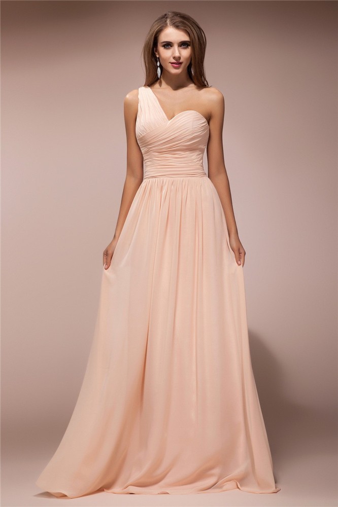 Sheath/Column One-Shoulder Sleeveless Ruffles Long Chiffon Dresses 6207