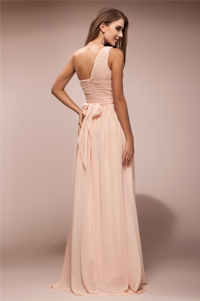 Sheath/Column One-Shoulder Sleeveless Ruffles Long Chiffon Dresses 6207