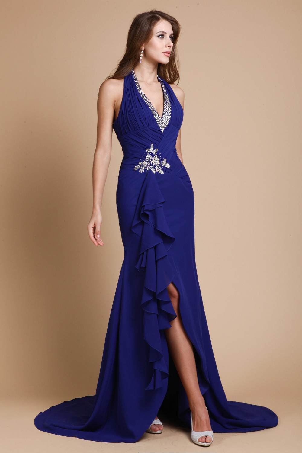 Trumpet/Mermaid V-neck Long Sleeveless Beading Chiffon Dresses 7582