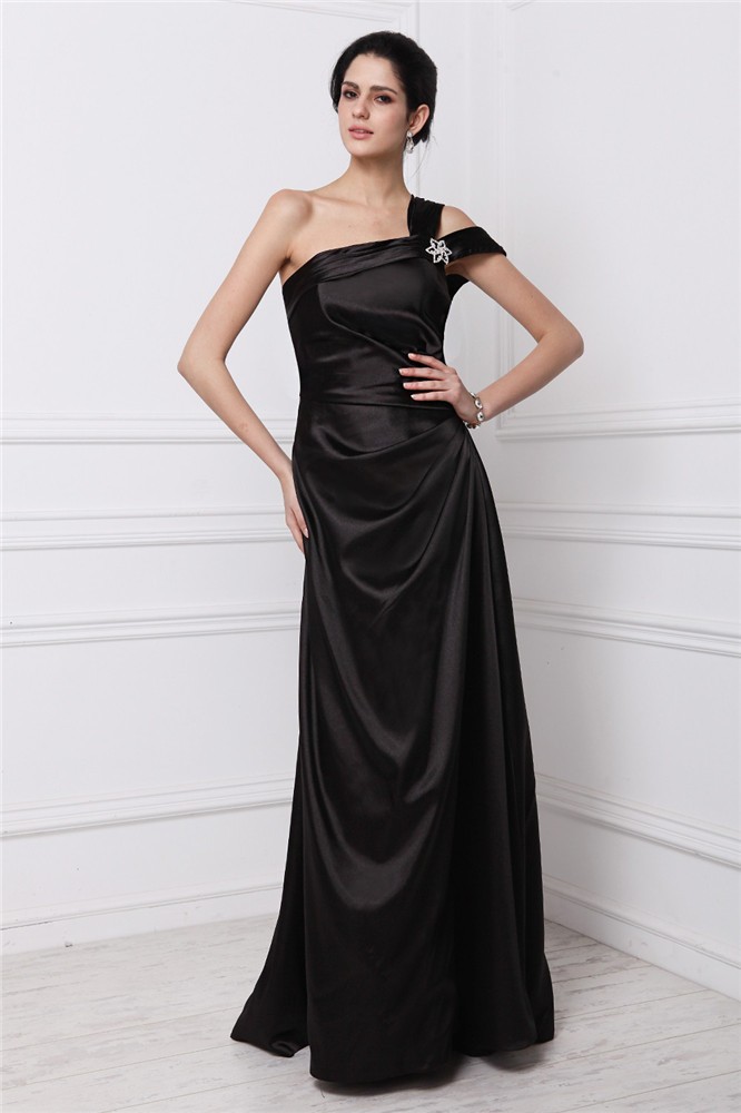 Sheath/Column One-Shoulder Sleeveless Beading Long Elastic Woven Satin Dresses 6191