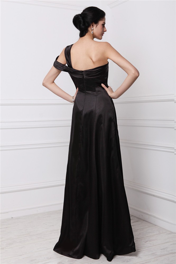 Sheath/Column One-Shoulder Sleeveless Beading Long Elastic Woven Satin Dresses 6191