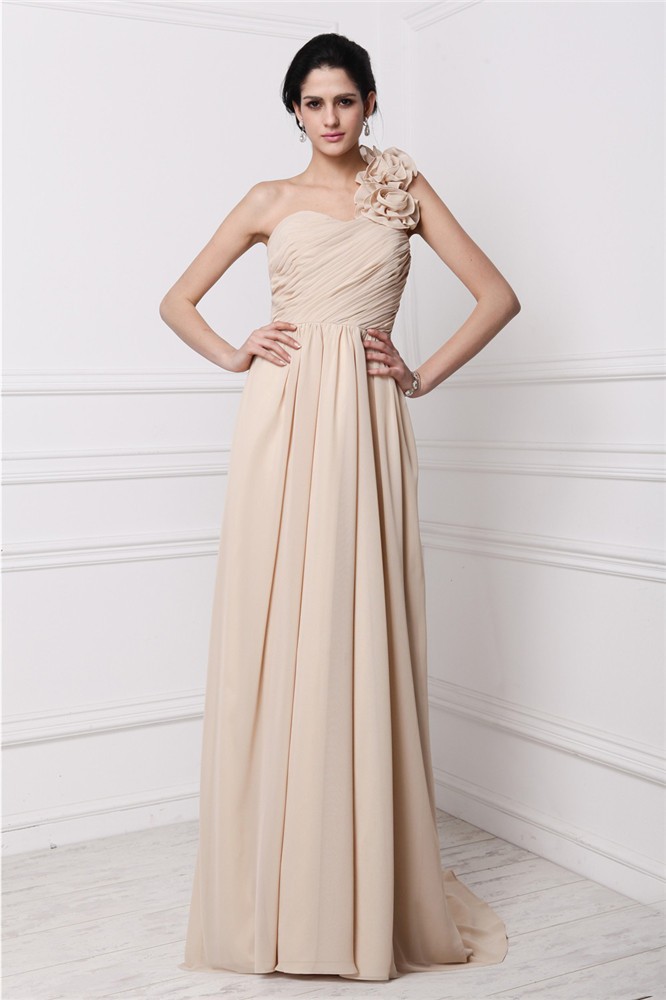 Sheath/Column One-Shoulder Sleeveless Pleats Long Chiffon Dresses 6203