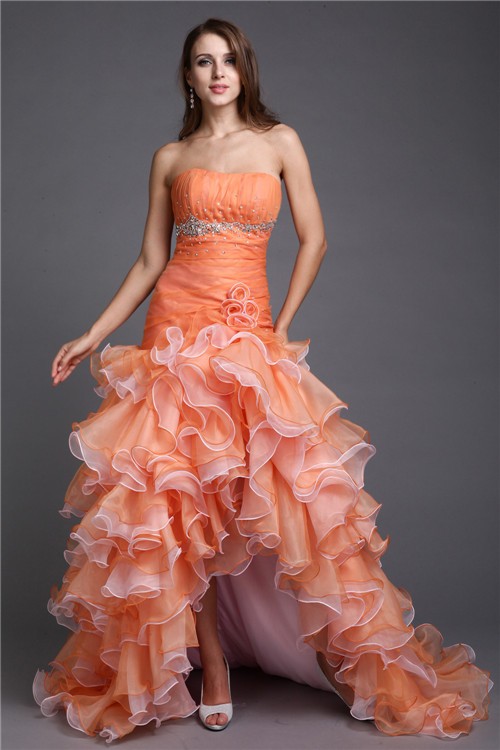 Ball Gown Strapless Beading Sleeveless High Low Organza Cocktail Dresses 5740