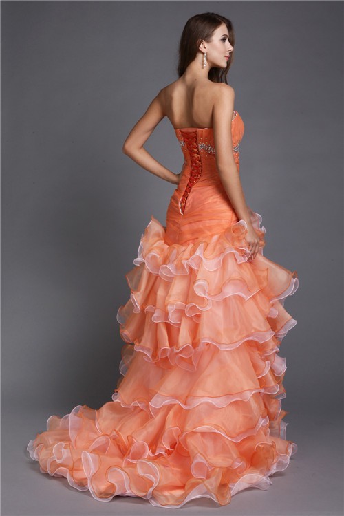 Ball Gown Strapless Beading Sleeveless High Low Organza Cocktail Dresses 5740