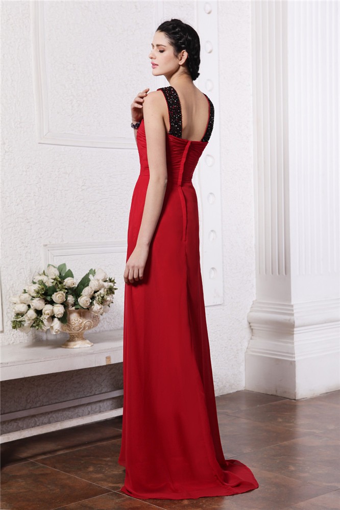 Sheath/Column V-neck Sleeveless Beading Long Chiffon Dresses 6895