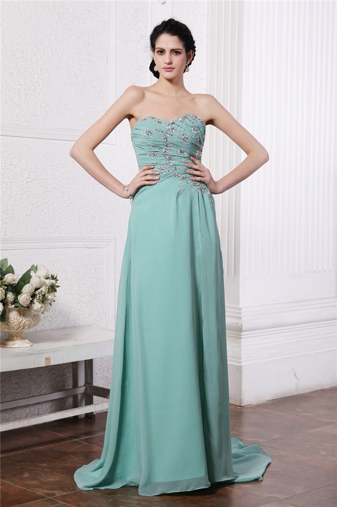 Sheath/Column Sweetheart Sleeveless Rhinestone Beading Long Chiffon Dresses 6823