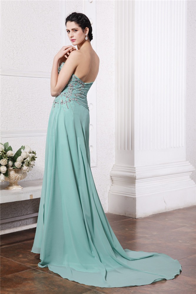 Sheath/Column Sweetheart Sleeveless Rhinestone Beading Long Chiffon Dresses 6823