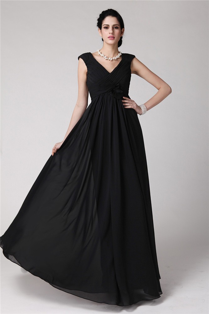 Sheath/Column V-neck Sleeveless Pleats Long Chiffon Dresses 6907