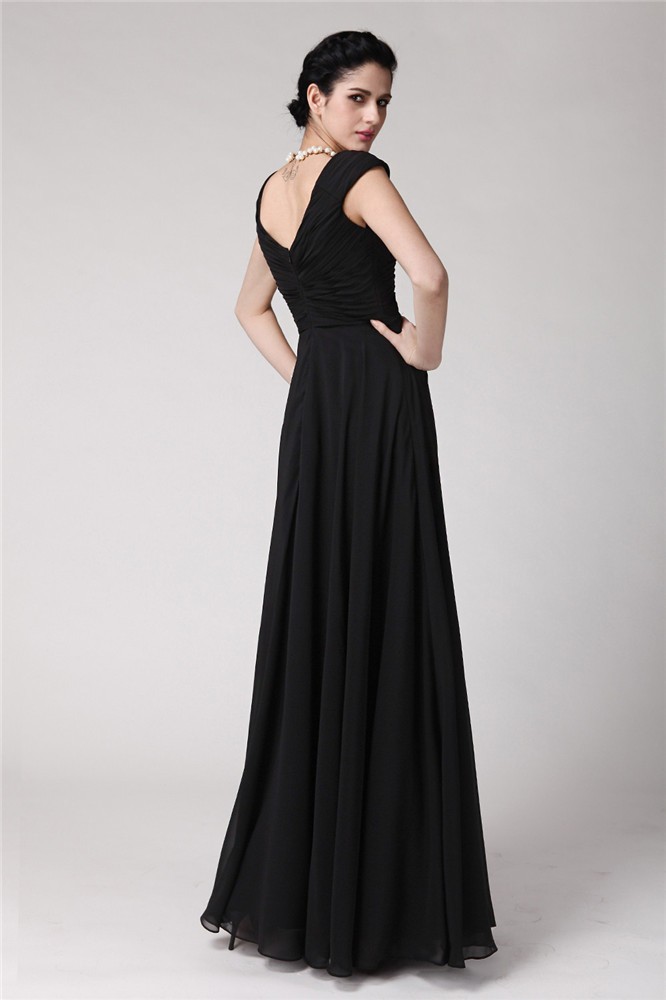 Sheath/Column V-neck Sleeveless Pleats Long Chiffon Dresses 6907