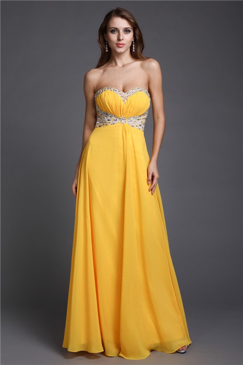 A-Line/Princess Sleeveless Sweetheart Beading Long Chiffon Dresses 4626