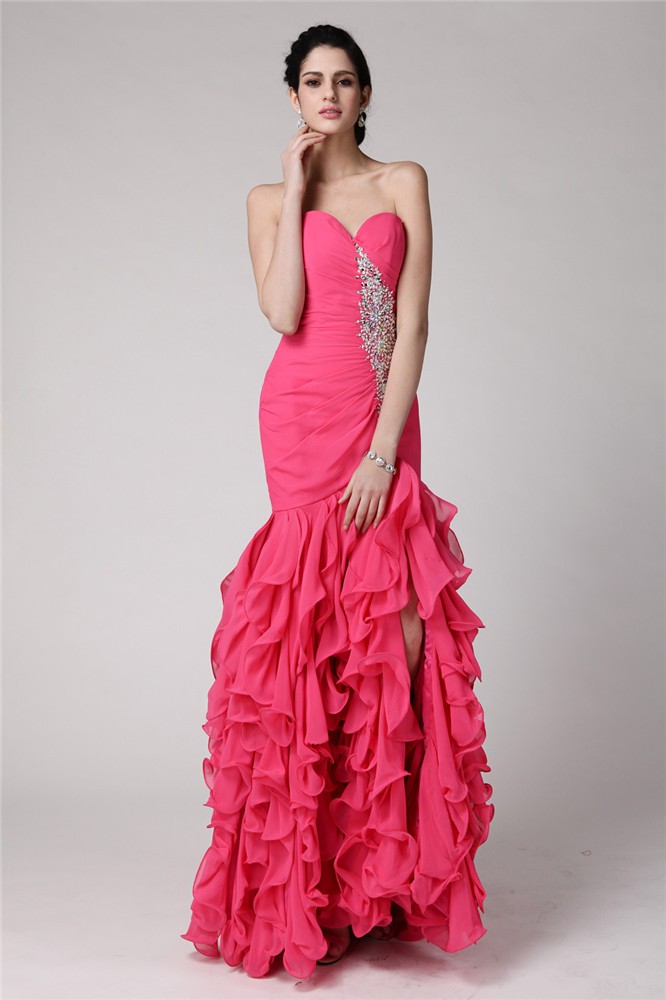 Trumpet/Mermaid Sweetheart Sleeveless Beading Ruffles Long Chiffon Dresses 7531