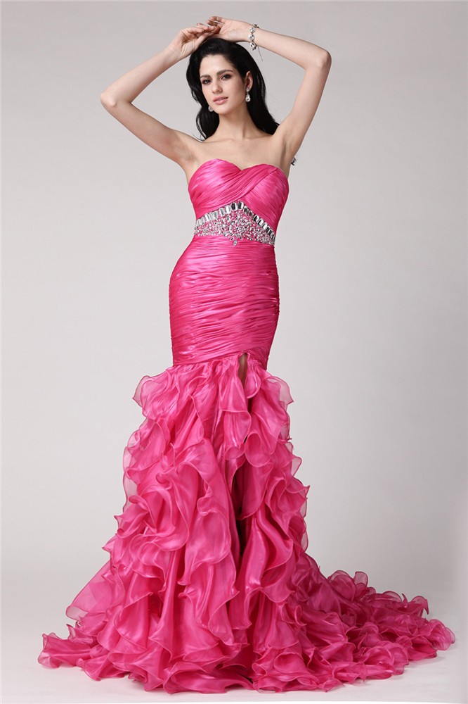 Trumpet/Mermaid Sweetheart Sleeveless Rhinestone Long Organza Dresses 7538