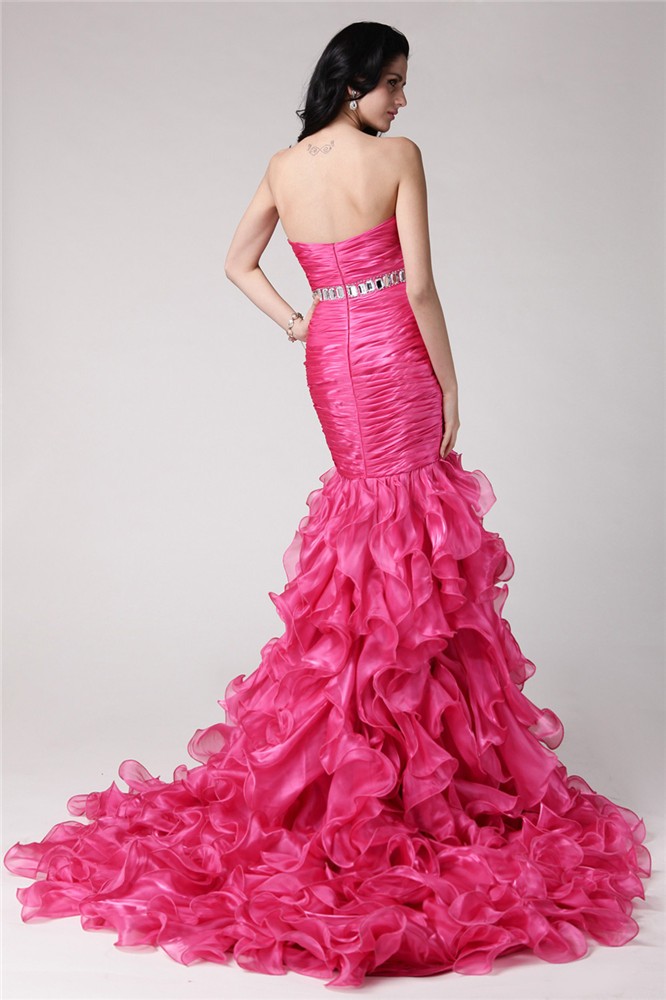 Trumpet/Mermaid Sweetheart Sleeveless Rhinestone Long Organza Dresses 7538