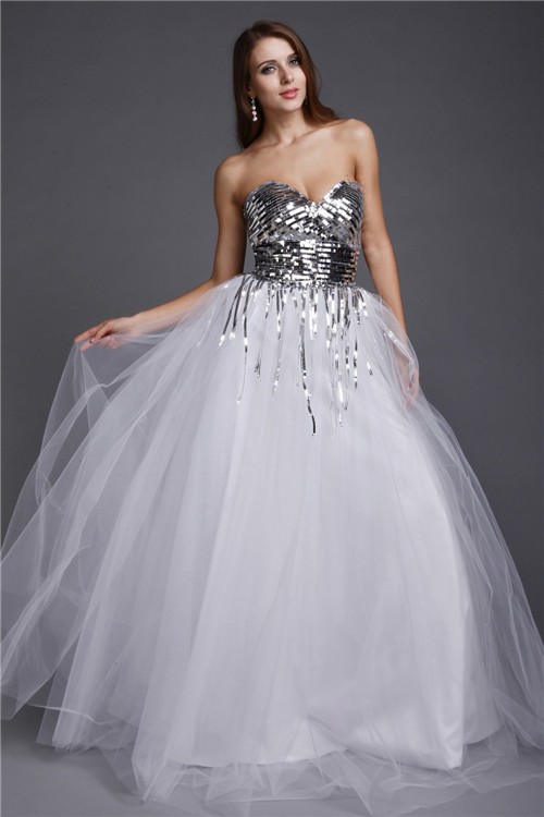 A-Line/Princess Sweetheart Sequin Sleeveless Long Net Dresses 5009