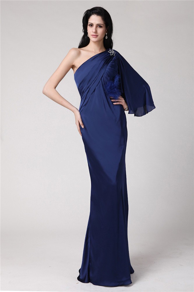 Trumpet/Mermaid One-Shoulder Long Feather Chiffon Damask Dresses 7171