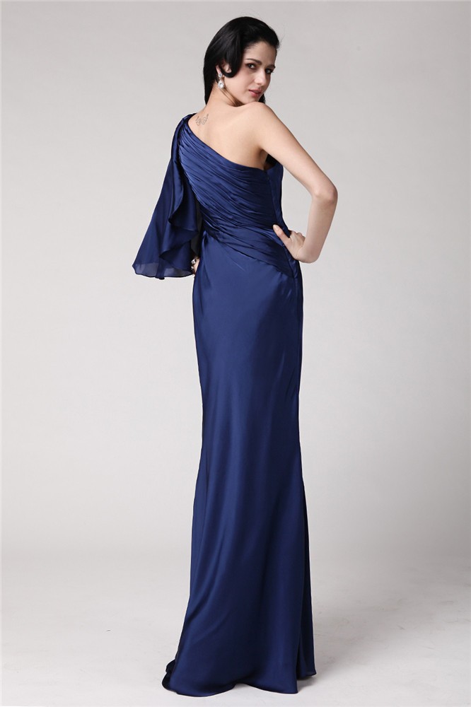 Trumpet/Mermaid One-Shoulder Long Feather Chiffon Damask Dresses 7171