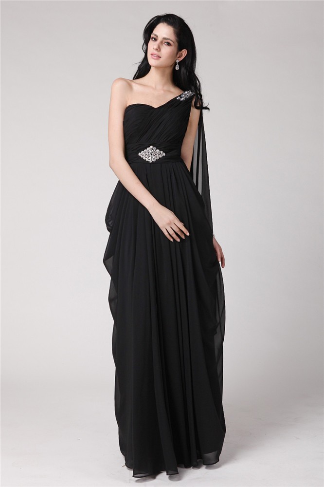 Sheath/Column One-Shoulder Sleeveless Long Beading Chiffon Dresses 6198