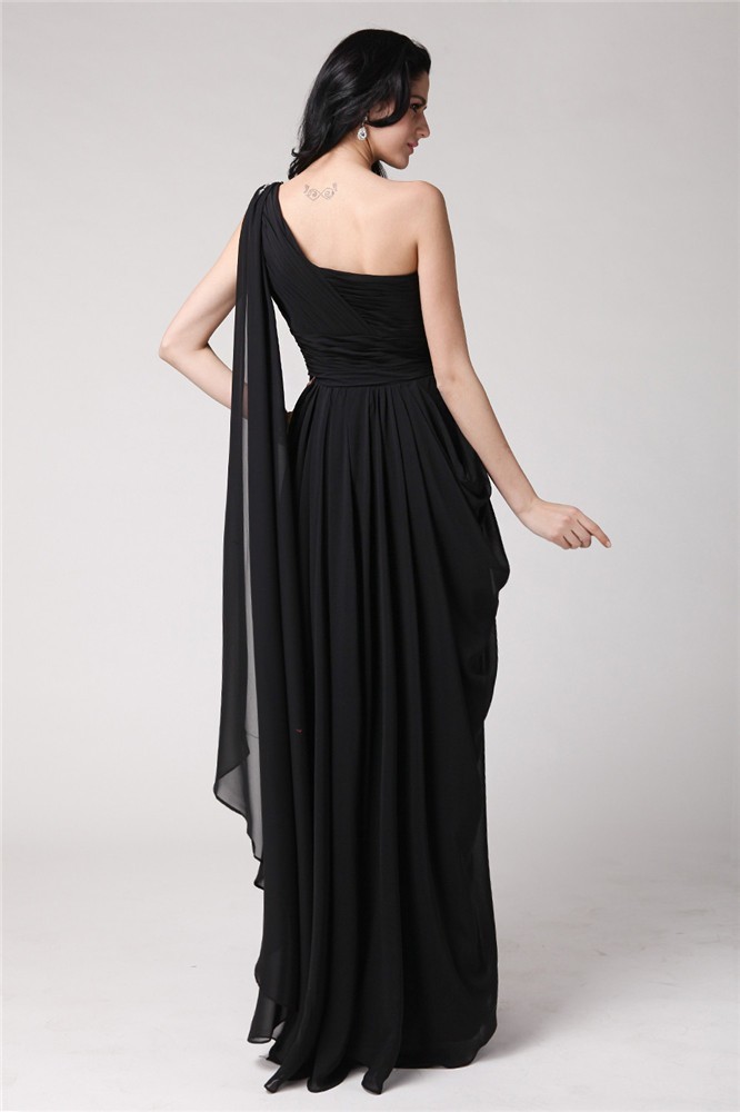 Sheath/Column One-Shoulder Sleeveless Long Beading Chiffon Dresses 6198