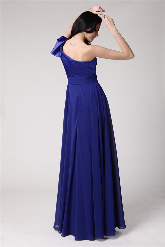 A-Line/Princess One-Shoulder Sleeveless Long Pleats Elastic Woven Satin Chiffon Dresses 3915