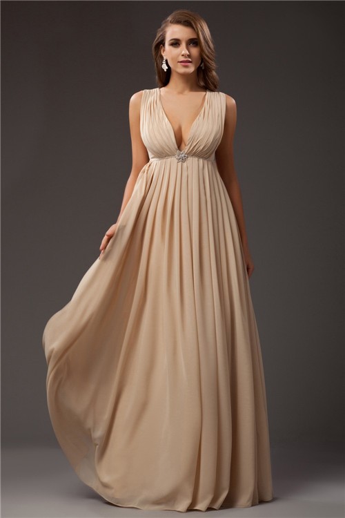 A-Line/Princess V-neck Sleeveless Beading Long Chiffon Dresses 5523