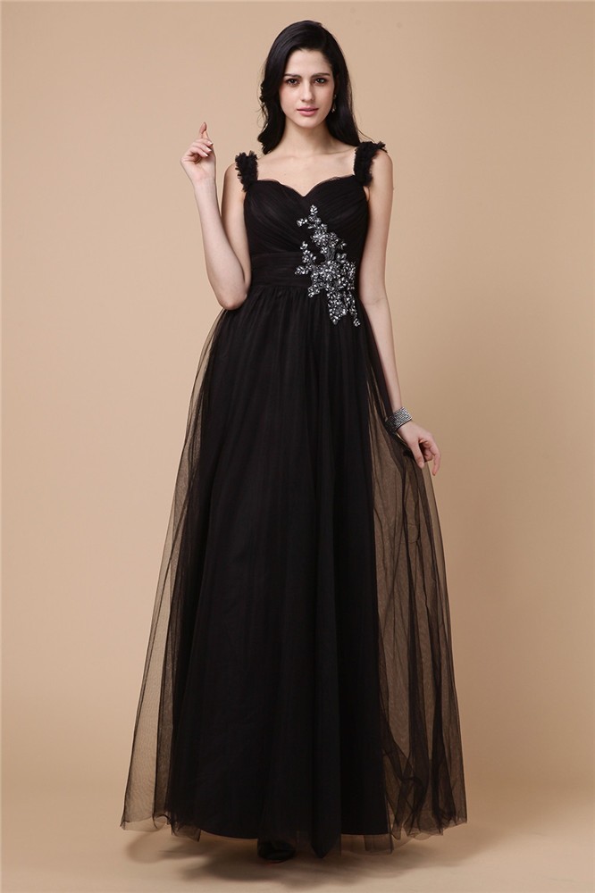 A-Line/Princess Straps Sleeveless Beading Applique Net Dresses 4836