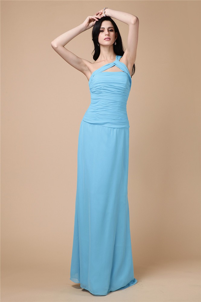 Sheath/Column One-Shoulder Sleeveless Pleats Long Chiffon Dresses 6205