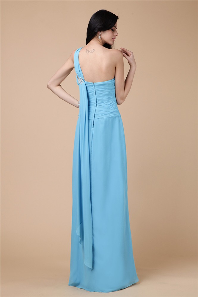 Sheath/Column One-Shoulder Sleeveless Pleats Long Chiffon Dresses 6205