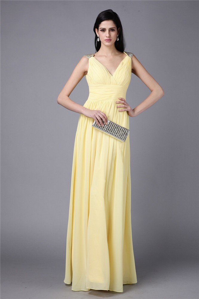 Sheath/Column V-neck Sleeveless Beading Long Chiffon Dresses 6896