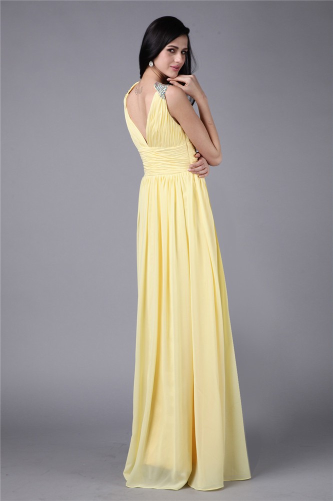 Sheath/Column V-neck Sleeveless Beading Long Chiffon Dresses 6896