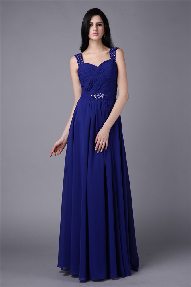 A-Line/Princess Straps Sleeveless Beading Long Chiffon Dresses 4847