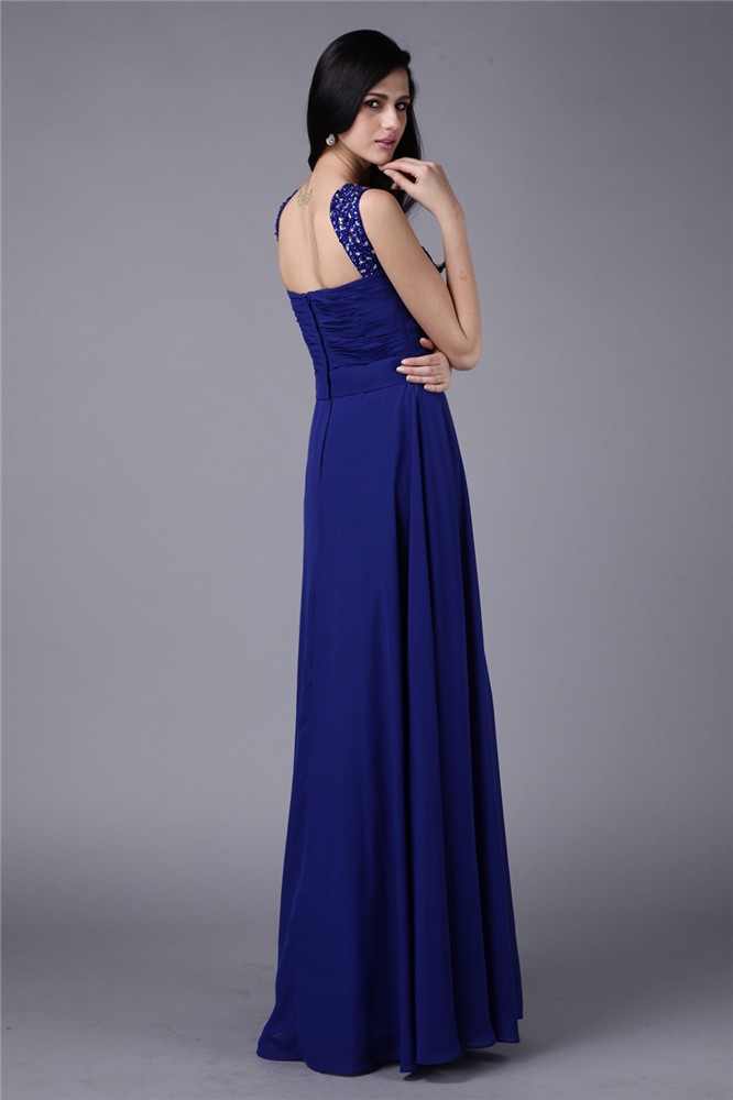 A-Line/Princess Straps Sleeveless Beading Long Chiffon Dresses 4847