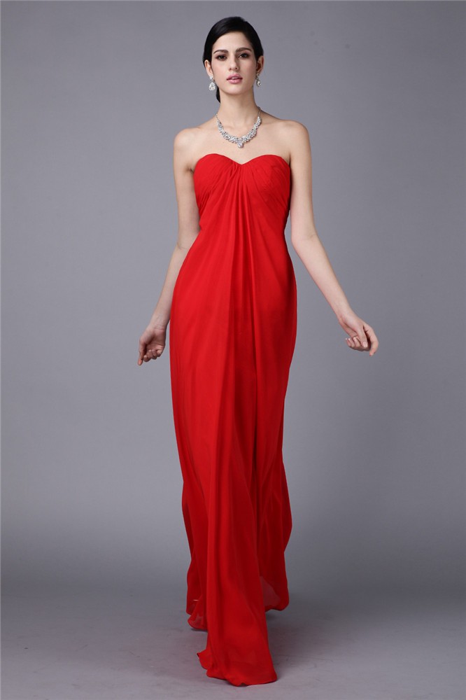 Sheath/Column Strapless Sleeveless Pleats Long Chiffon Dresses 6685