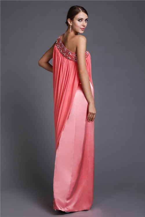 Sheath/Column One-Shoulder Sleeveless Beading Long Chiffon Dresses 6189