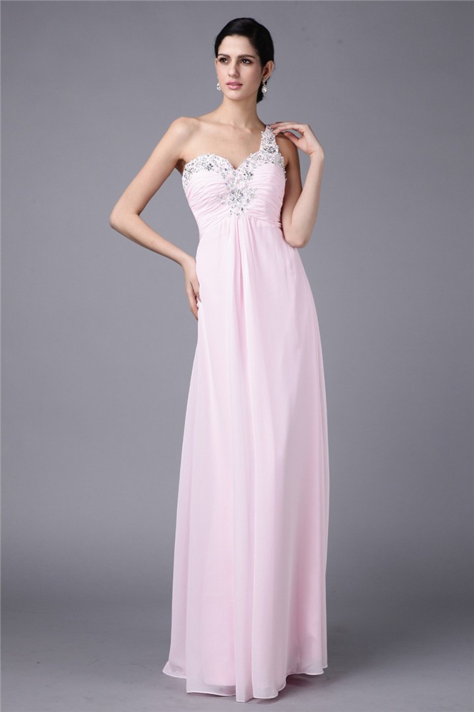 Sheath/Column One-Shoulder Sleeveless Beading Applique Long Chiffon Dresses 6179