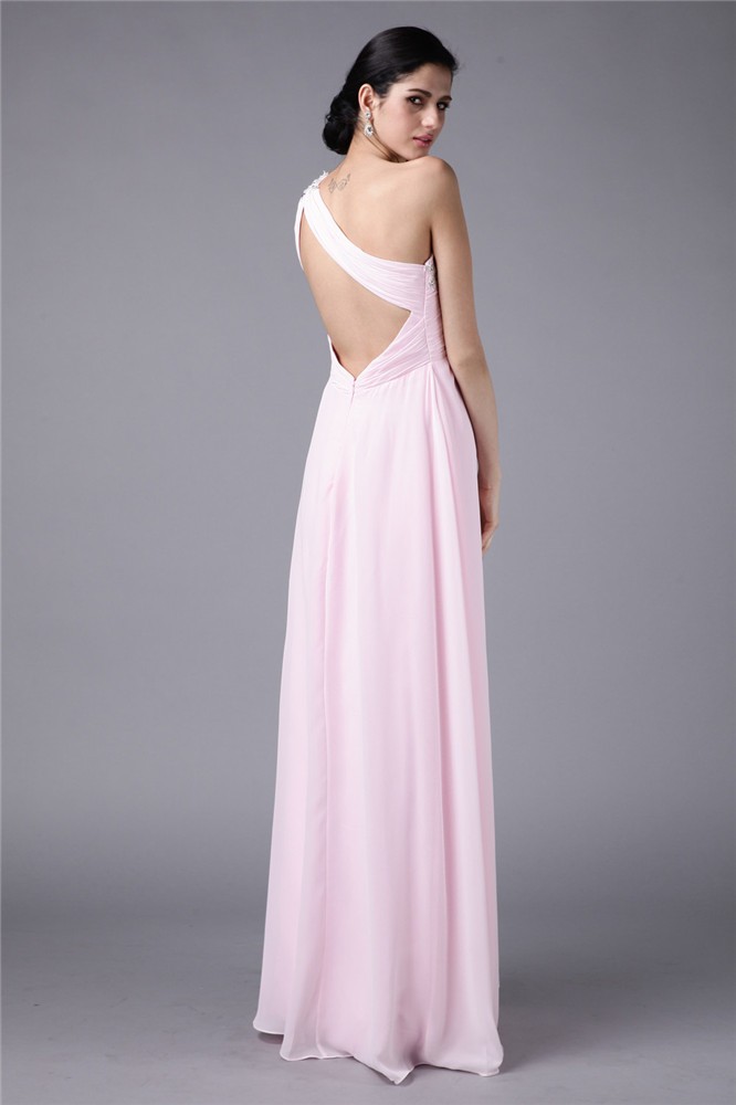 Sheath/Column One-Shoulder Sleeveless Beading Applique Long Chiffon Dresses 6179