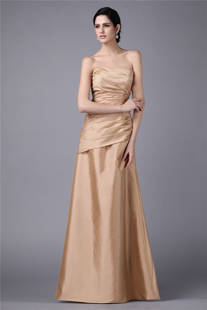 Sheath/Column Strapless Sleeveless Pleats Long Taffeta Dresses 6687