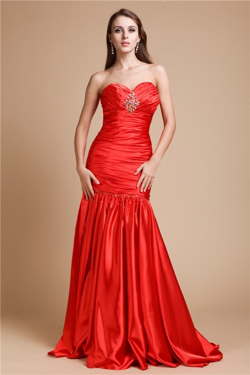 Trumpet/Mermaid Strapless Beading Long Elastic Woven Satin Dresses 7408